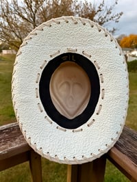 Image 5 of “Whispering Betrothed” Skull Shaped Bridal Cowboy Hat with Tooled Paisley Leather