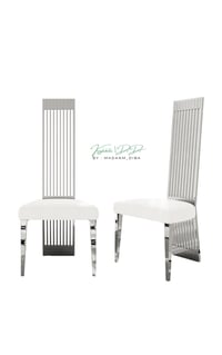 Image 1 of High Back Chairs with Polished Stainless Steel Backrest and Legs, Modern Luxury