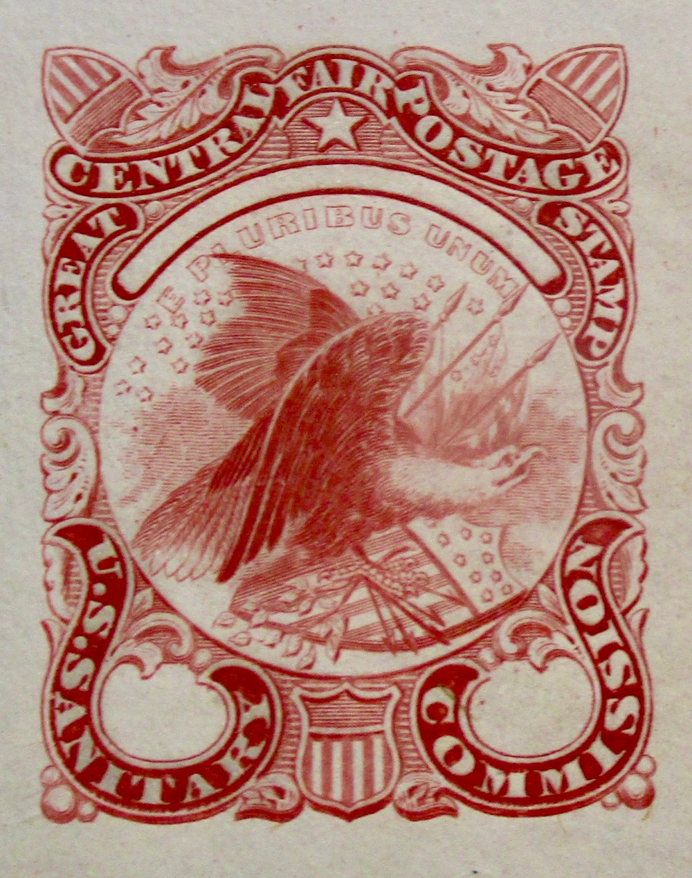 #123-CIVIL WAR SALE: SPECTACULAR GREAT CENTRAL SANITARY FAIR PROOF STAMP, NO DENOMINATION