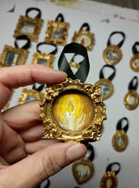 Miniature Original Painting: Hand-Painted candlelight  Art Magnet & Ornament - Vintage Gold Frame