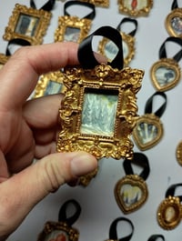 Miniature Original Painting: Snowy Winter Forest Art Magnet & Ornament - Vintage Gold Frame