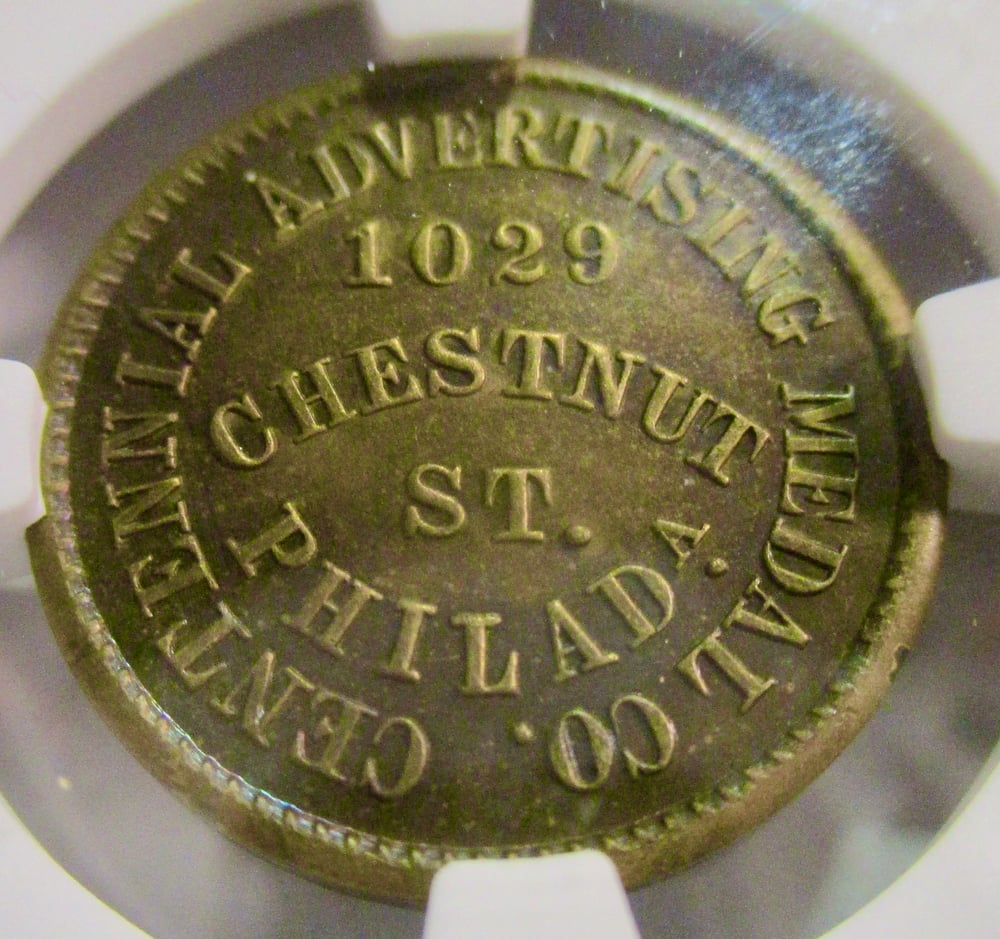 #121-CIVIL WAR SALE: STORECARD IN PHILADELPHIA/U.S. 1876 WORLD'S FAIR, SAME DIE AS SANITARY FAIR?