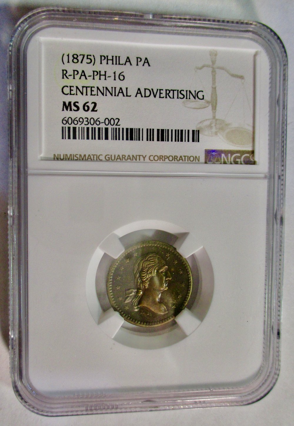 #121-CIVIL WAR SALE: STORECARD IN PHILADELPHIA/U.S. 1876 WORLD'S FAIR, SAME DIE AS SANITARY FAIR?