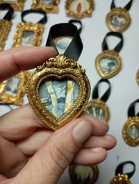 Miniature Original Painting: Birch Trees Art Magnet & Ornament - Vintage Gold Frame