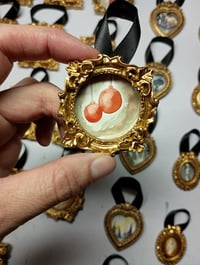 Miniature Original Painting: Festive Christmas Ornaments Art - Vintage Gold Frame