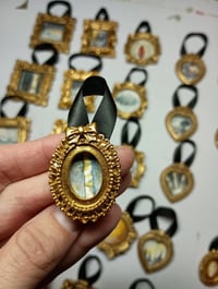 Micro Original Painting: Rustic Birch Tree Art Magnet & Ornament - Vintage Gold Frame