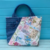 Image 3 of Denim Daydream Handmade Tote Bag Upcycled Vintage Fabrics & Denim