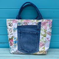 Image 1 of Denim Daydream Handmade Tote Bag Upcycled Vintage Fabrics & Denim