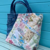Image 4 of Denim Daydream Handmade Tote Bag Upcycled Vintage Fabrics & Denim