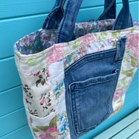 Image 2 of Denim Daydream Handmade Tote Bag Upcycled Vintage Fabrics & Denim