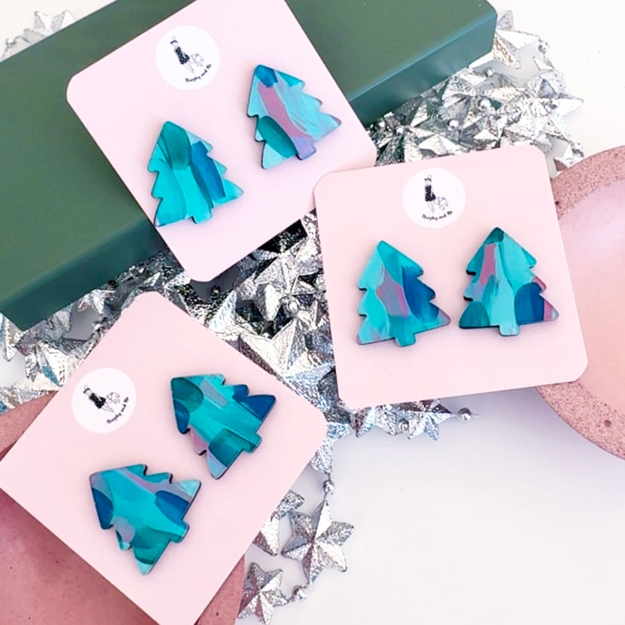 Image of 'Teal Tones' Maxi Painted Christmas Tree Studs