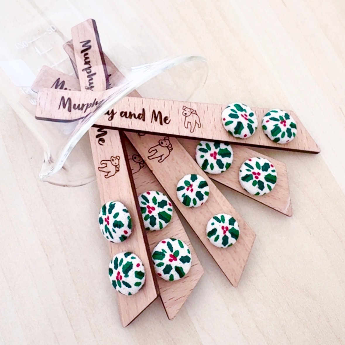 Image of Holly Christmas Fabric Studs