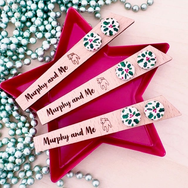 Image of Holly Christmas Fabric Studs