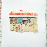 Image 1 of Art textile - ORIGINAL hand stitched collage Donkey & Bee
