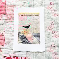 Image 2 of Artwork - ORIGINAL - Blackbird singing - textile hand stitched collage