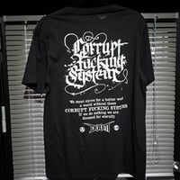 Image 2 of Doom "Corrupt fucking system" shirt