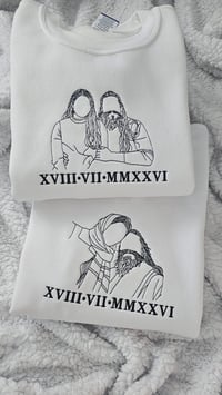 Image 2 of Custom Embroidered Couple Portrait Photo Outline Sweaters