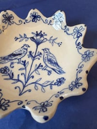 Image 2 of Hand made blue and white folk bird trinket bowl 