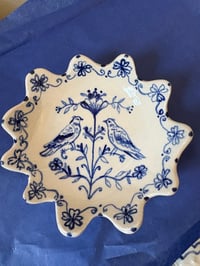 Image 1 of Hand made blue and white folk bird trinket bowl 