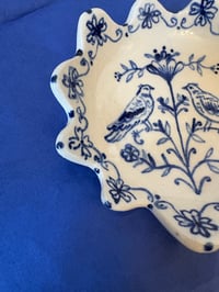 Image 5 of Hand made blue and white folk bird trinket bowl 