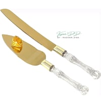 Image 1 of Cake Knife and Server Set Acrylic Stainless Steel Faux
