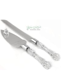 Image 2 of Cake Knife and Server Set Acrylic Stainless Steel Faux