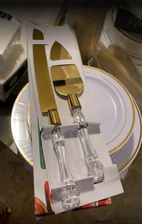 Image 4 of Cake Knife and Server Set Acrylic Stainless Steel Faux