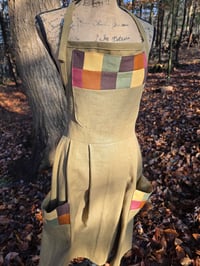 Image 4 of Linen Patchwork Pinafore Apron- Carmel