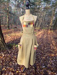 Image 1 of Linen Patchwork Pinafore Apron- Carmel