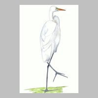 Image 1 of Egret at the beach house, fine art watercolor bird painting