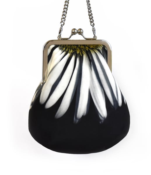 Image of White flower, crossbody velvet bag with chain handle