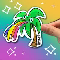 Image 1 of Palm Tree Throwing up Rainbow Sticker