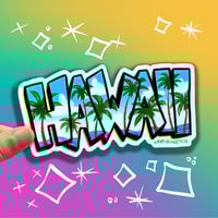 Image 1 of Hawaii with Palm Trees Sticker