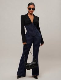 Image 2 of SKYNLYDRESS - Ensemble tailleur élégante et sexy pour femme, rayures bleu et noires