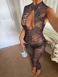 Image 4 of SKYNLYDRESS - Combinaison sexy transparent à imprimer animal et effet ajouré 