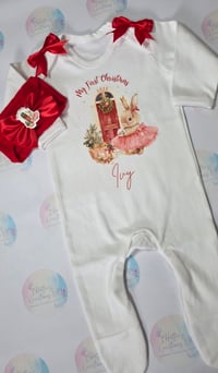 Image 2 of My 1st christmas bunny rabbit personlised babygrow set 