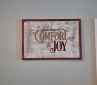Image 2 of "Comfort & Joy" Distressed Wood Wall Art with Cherry Frame