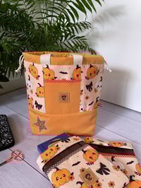 Image 1 of Sac à projets taille M, poche avant : Citrouilles mignonnes