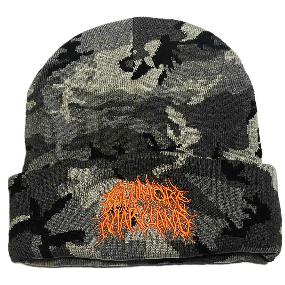 Image of Baltimore Death Metal Beanie dark camo/orange (free shipping)
