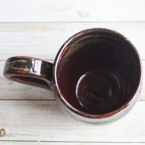 Image of Deep Red and Brown Pottery Mug, 14 Ounce Handcrafted Coffee Cup, Made in USA