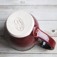 Image 12 of Deep Red and Brown Pottery Mug, 14 Ounce Handcrafted Coffee Cup, Made in USA