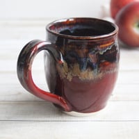 Image 7 of Deep Red and Brown Pottery Mug, 14 Ounce Handcrafted Coffee Cup, Made in USA