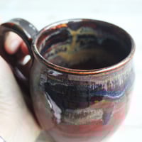 Image 10 of Deep Red and Brown Pottery Mug, 14 Ounce Handcrafted Coffee Cup, Made in USA