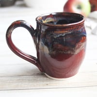 Image 2 of Deep Red and Brown Pottery Mug, 14 Ounce Handcrafted Coffee Cup, Made in USA