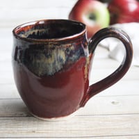 Image 1 of Deep Red and Brown Pottery Mug, 14 Ounce Handcrafted Coffee Cup, Made in USA