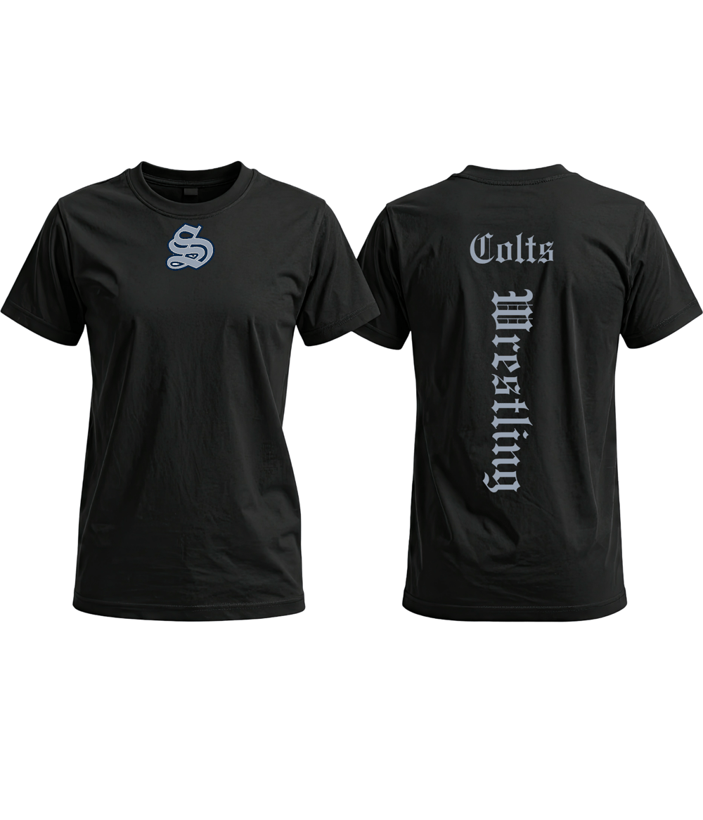 Image of Colts Wrestling Back Spine Black Tee