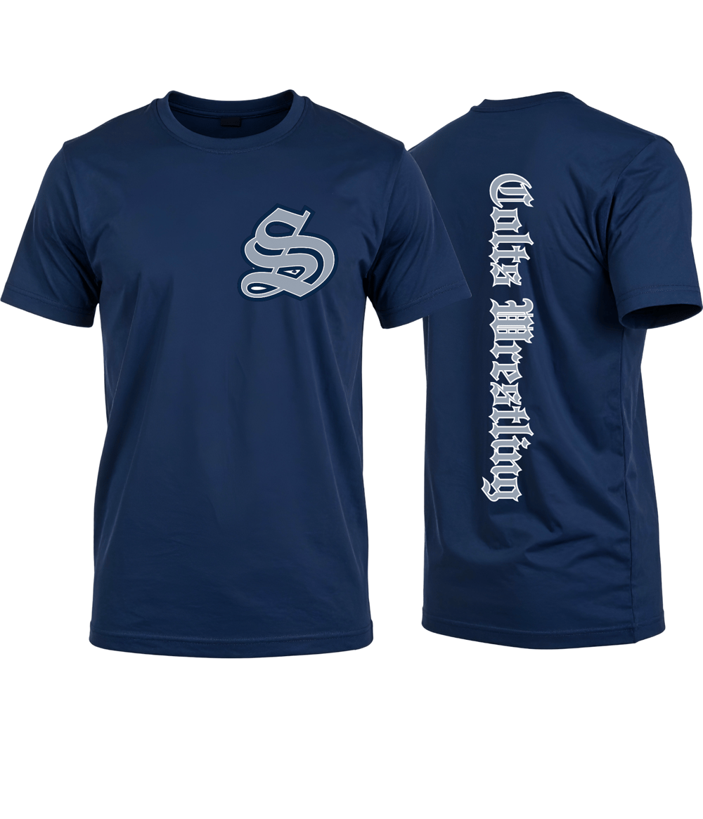 Image of S Pocket- Wrestling Spine Navy Tee