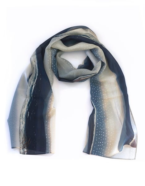 Image of Seascape, printed silk chiffon scarf