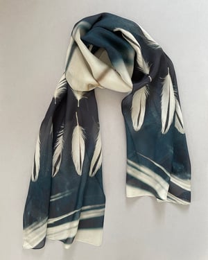 Image of Oystercatcher feathers, printed silk chiffon scarf