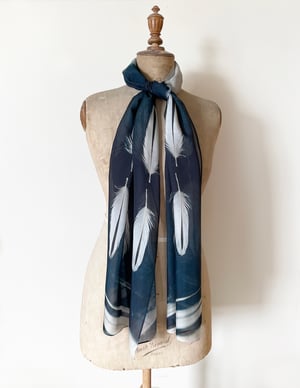 Image of Oystercatcher feathers, printed silk chiffon scarf
